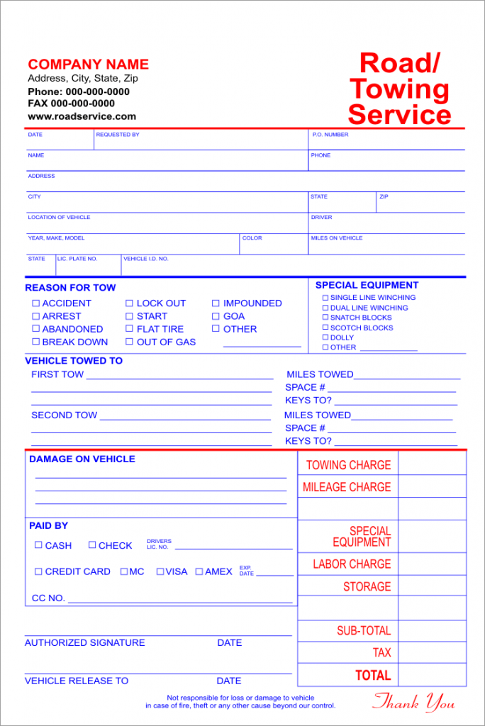 Towing Form Template To Personalize Lighthouse Printing