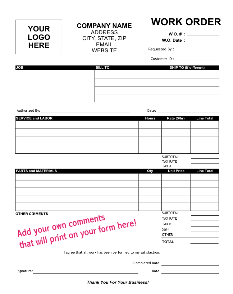 Work Order Template To Personalize Lighthouse Printing