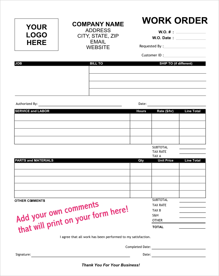 Work Order and Service Order Templates Lighthouse Printing